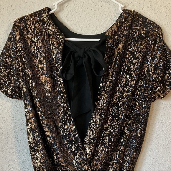 Shoshanna Gold Sequin Zena Back Tie Romper Size 4 - Picture 4 of 10
